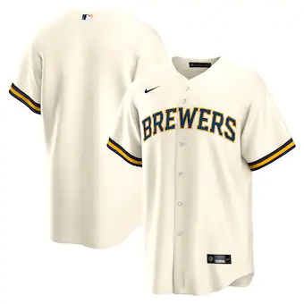 mens nike cream milwaukee brewers home blank replica jersey